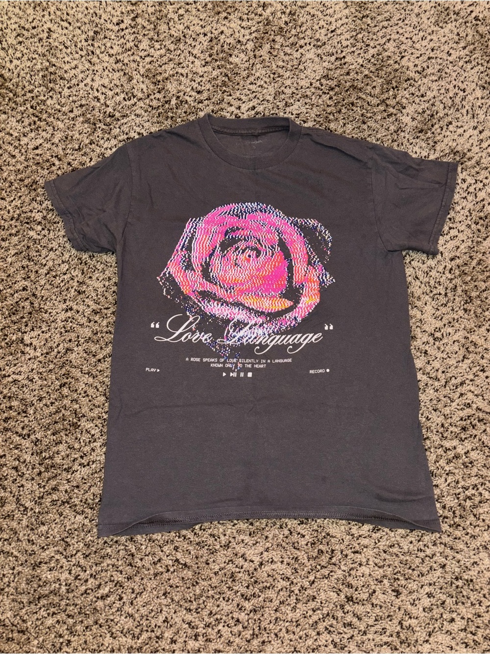 Fashion Nova Black Tee with Pink & Orange Rose Graphic